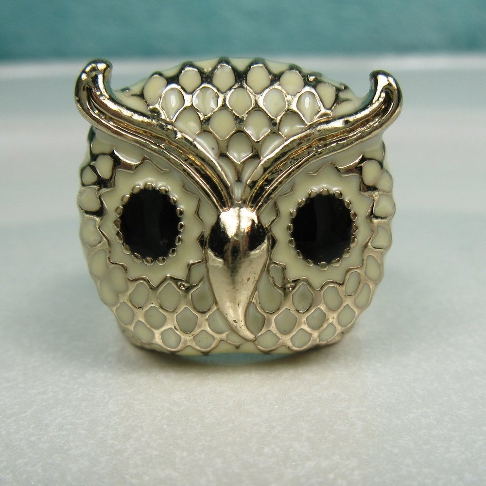 COPY - Gold Tone and White Enamel Owl Ring Size 7